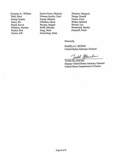 Pam Bondi publicó completa la lista Epstein 