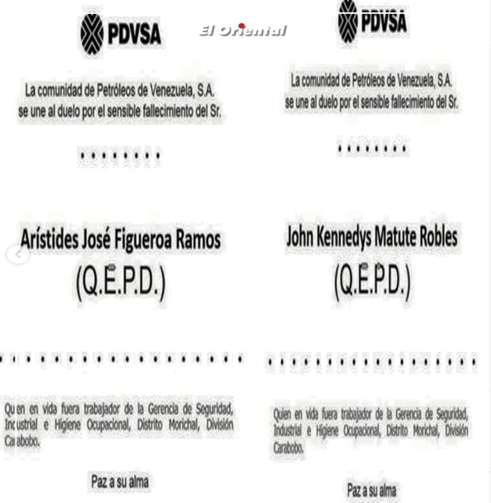  PDVSA confirmó el fallecimiento de dos bomberos petroleros 