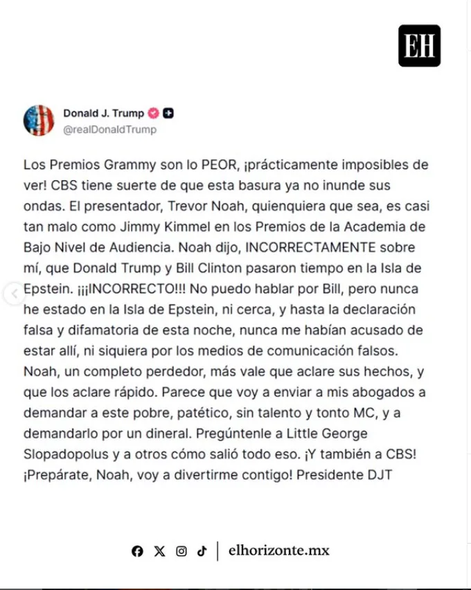 Trump al presentador de los Grammy