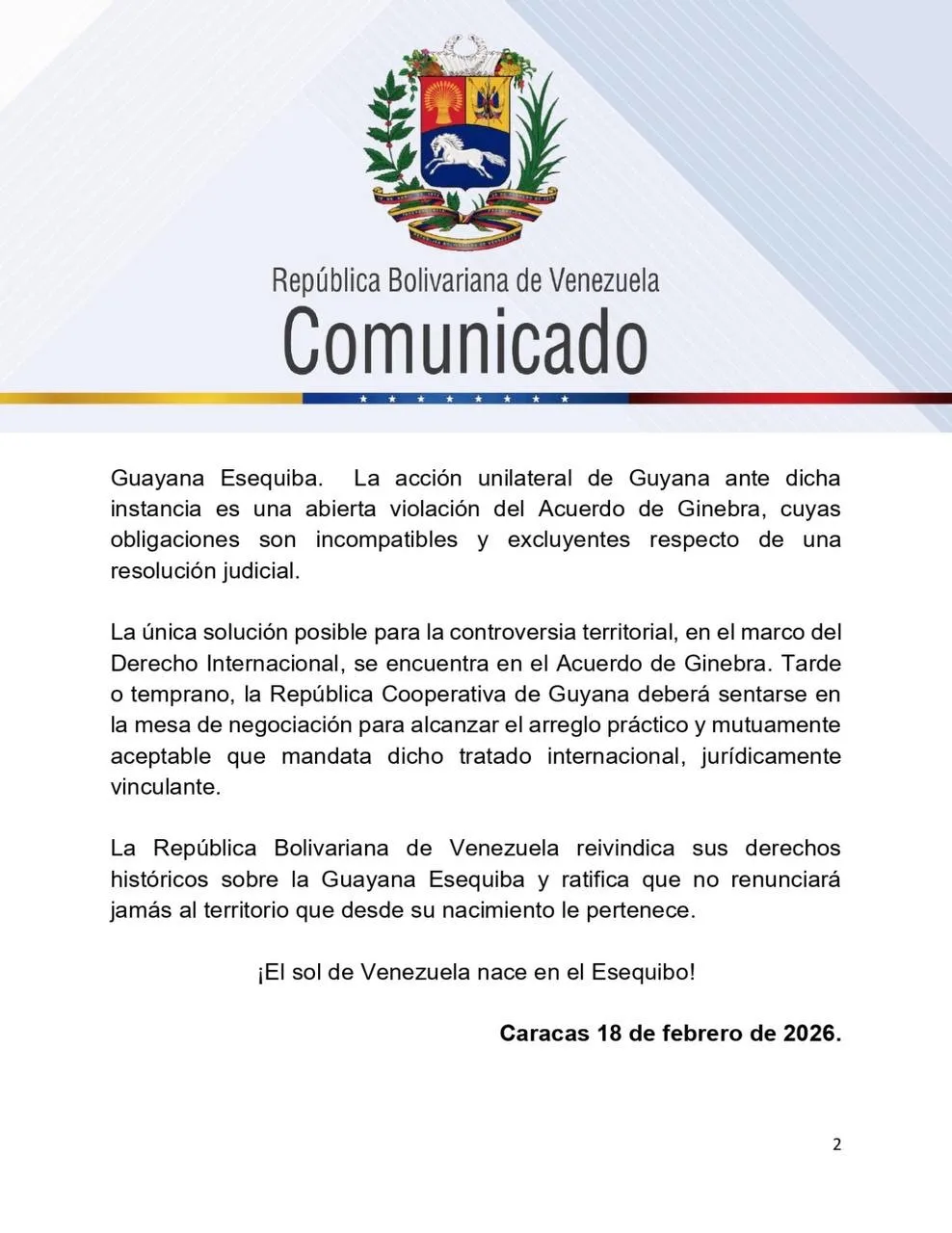 Venezuela rechaza postura de Guyana sobre el Esequibo 2