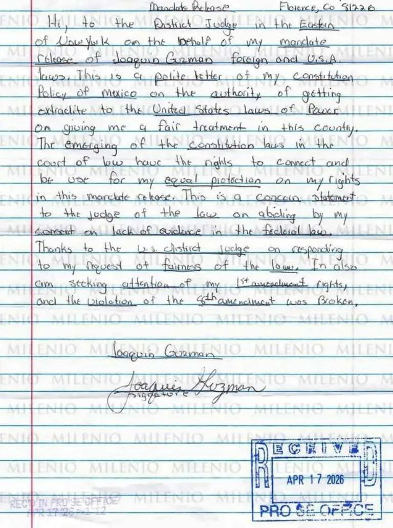 El Chapo Guzmán escribe carta en inglés para pedir un "trato justo" al juez