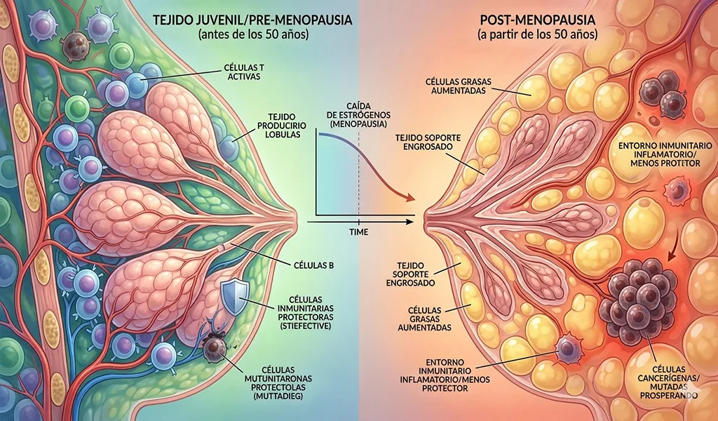 Riesgo de cáncer de mama aumenta tras la menopausia