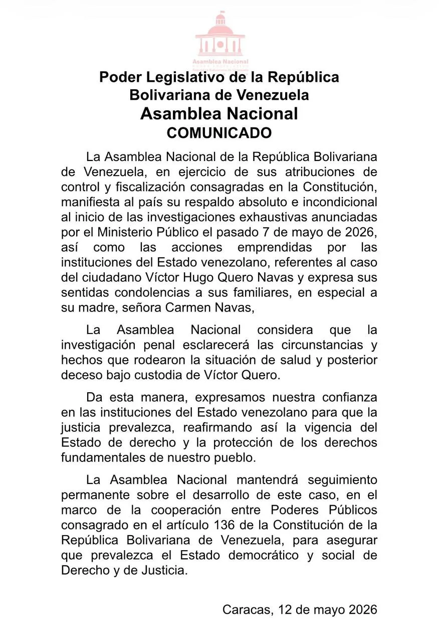 AN respalda  investigaciones Víctor Quero Navas