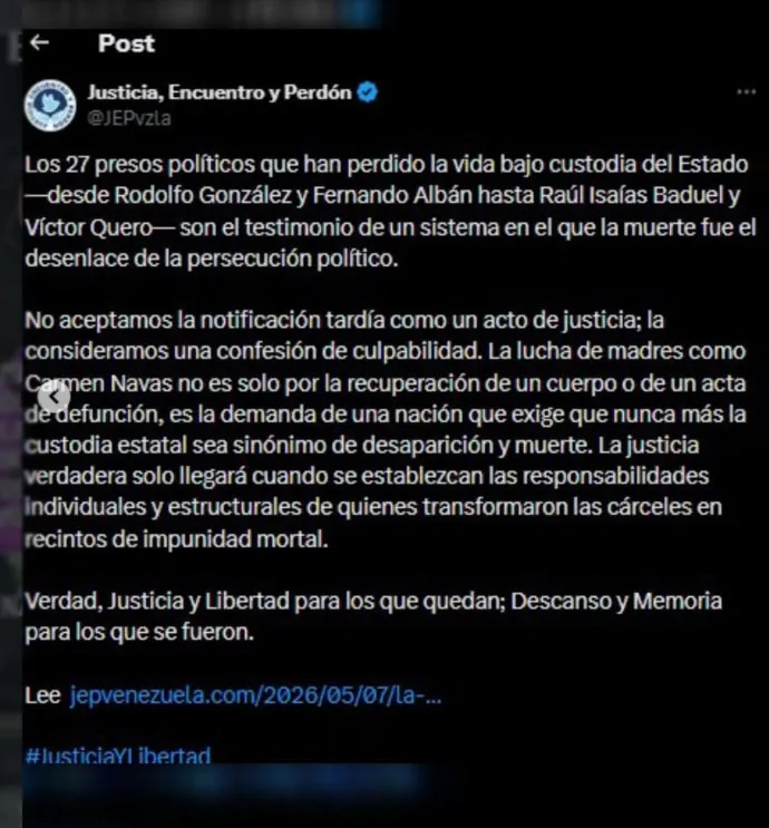 ONG JEPVzla han fallecido 27 privados de libertad desde 2014
