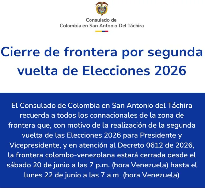 Cierre provisional frontera entre Colombia y Venezuela