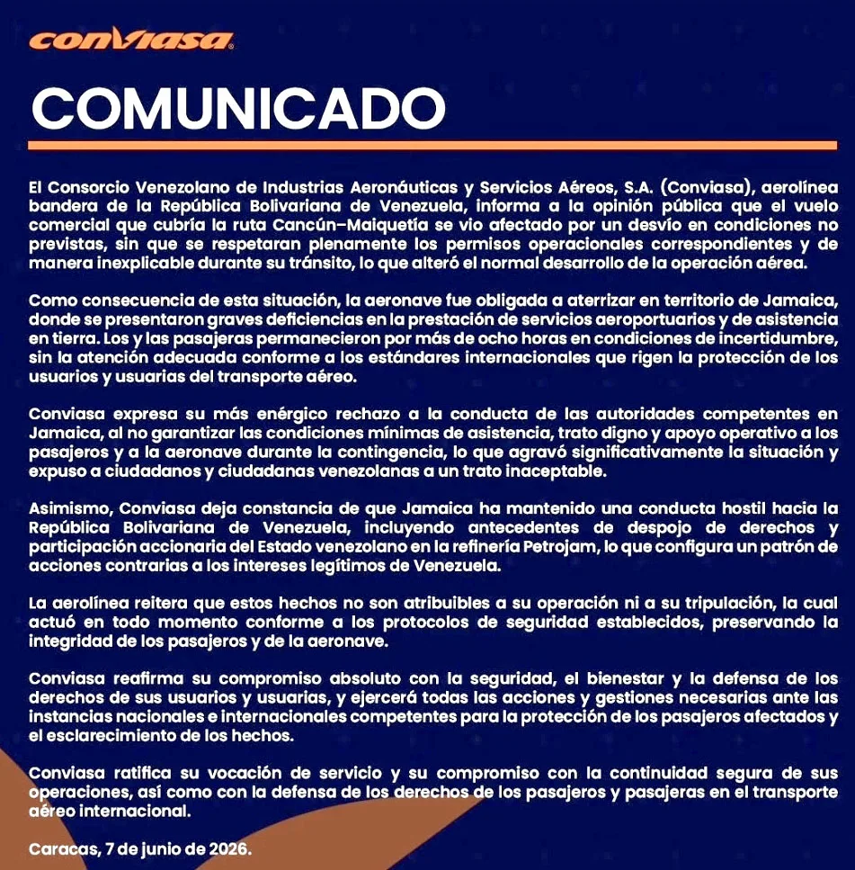 Conviasa desvío forzado