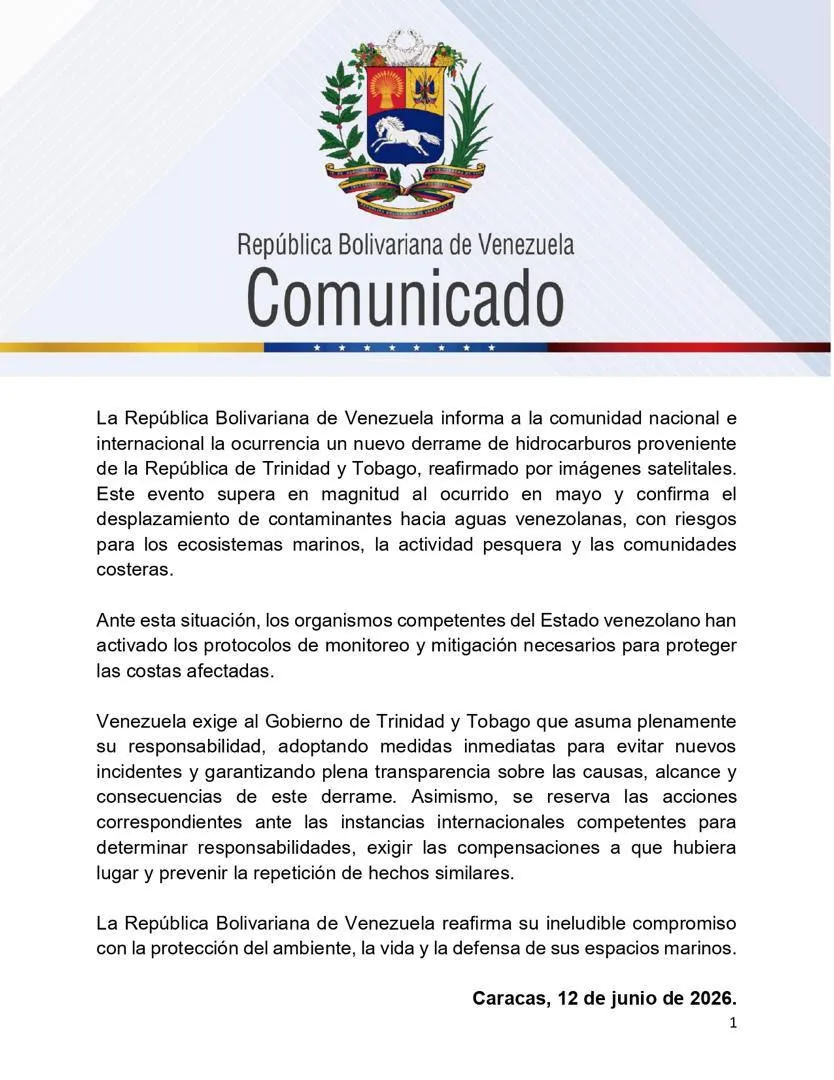Nuevo derrame petrolero desde Trinidad y Tobago