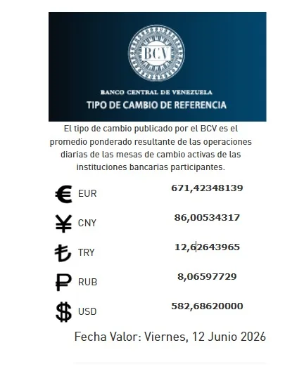 El dólar oficial tasará en 582 68 bolívares 12 de junio