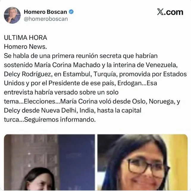 Gobierno desmiente reunión en Türkiye entre Delcy Rodríguez y María Corina